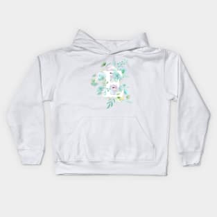 Botanical alphabet E green and purple flowers Kids Hoodie